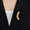 Eosunjian Women Fashion Brooch Pin Faux Pearl Shiny Rhinestone Inlay Golden Wheat Brooch Elegant Alloy Badge Handbag Sweater Suit Shawl Decoration Clothing Accessories Party Wedding Jewelry Gift