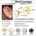 Set of 8 pairs Stainless Steel Stud Ring Men's and Women's Small Opal Ball CZ Surgical Steel Flat Back Earrings Earrings, Golden