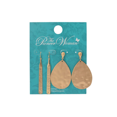 The Pioneer Woman Hammered Gold Duo Drop Earrings