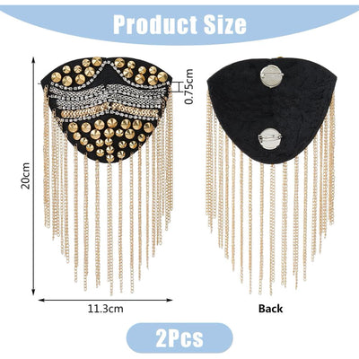 2Pcs Rhinestone Shoulder Badges 20x11.3x0.75cm Detachable Iron Tassel Epaulets Golden Shoulder Brooch for Men and Women Cloth Uniform Accessories