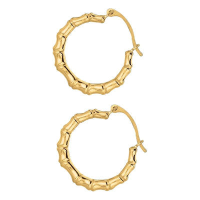 JewelStop 10k Real Yellow Gold Bamboo Hoop Earrings