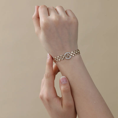 APSVO 14K Gold Plated Initial Bracelets for Women Mom Wife Mommy Daughter Cubic Zirconia Watch Bangle Wrist Charm Bracelet Alphabet Letter A Chain Bracelet Birthday Mother's Day Jewelry Gifts for Her