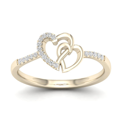 1/20Ct TDW Diamond 10k Yellow Gold Heart Duos Fashion Ring