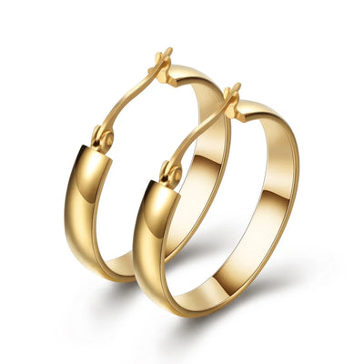 14K Gold Plated Thick Flat Edge Hoop Earrings for Women