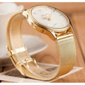 GENEVA Classic Luxury Collection Golden Gold Colour 40mm White Dial Unisex Adjustable Stainless Steel Mesh Quartz Wrist Watch