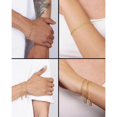 Jewelry Atelier Gold Filled Chain Bracelet Collection - 14K Solid Yellow Gold Filled Figaro Chain Bracelets for Women and Men with Different Sizes (4.7mm, 5.6mm)