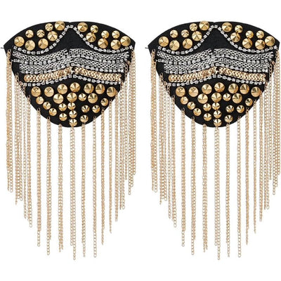 2Pcs Rhinestone Shoulder Badges 20x11.3x0.75cm Detachable Iron Tassel Epaulets Golden Shoulder Brooch for Men and Women Cloth Uniform Accessories
