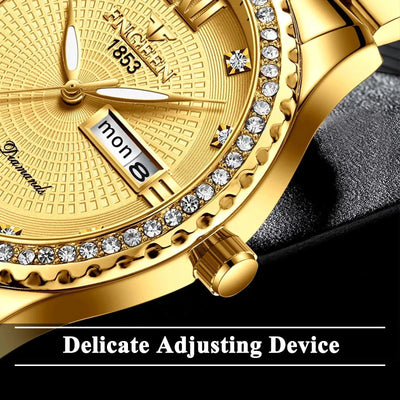 SUWU Classic Diamond Gold Watches for Men, Stainless Steel Waterproof Dress Watch, Men's Quartz Analog Wristwatch