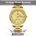 DISEN Classic Diamond Gold Watches for Men, Stainless Steel Waterproof Dress Watch, Men's Quartz Analog Wristwatch