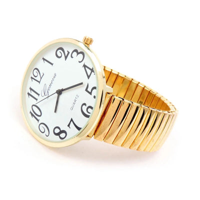 Super Size Gold Large Face Easy to Read Stretch Band Watch