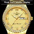 DISEN Classic Diamond Gold Watches for Men, Stainless Steel Waterproof Dress Watch, Men's Quartz Analog Wristwatch