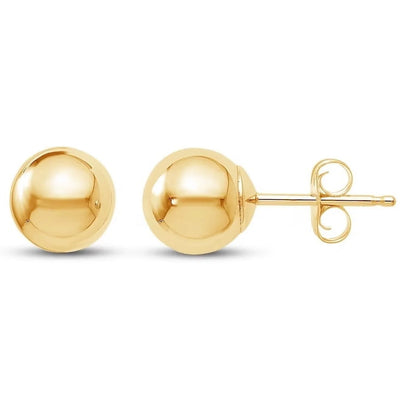 Real Genuine 1/20 14K Yellow Gold Round Ball Stud 6 mm Earrings 2 for Men and Women Golds