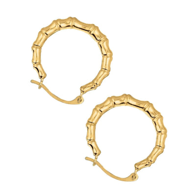 JewelStop 10k Real Yellow Gold Bamboo Hoop Earrings