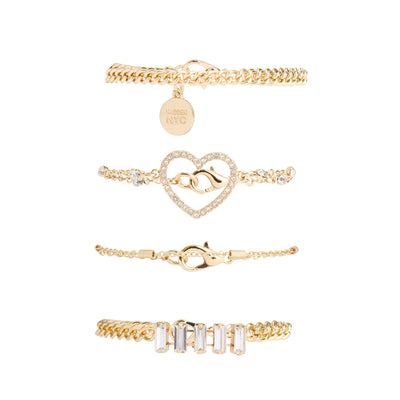 Madden NYC Women's Fashion Gold Tone Pavé Heart Mixed Bracelet Set, 4-Piece