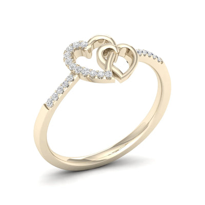 1/20Ct TDW Diamond 10k Yellow Gold Heart Duos Fashion Ring