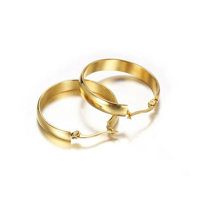 14K Gold Plated Thick Flat Edge Hoop Earrings for Women