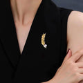 Eosunjian Women Fashion Brooch Pin Faux Pearl Shiny Rhinestone Inlay Golden Wheat Brooch Elegant Alloy Badge Handbag Sweater Suit Shawl Decoration Clothing Accessories Party Wedding Jewelry Gift