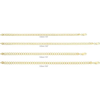14K Yellow Gold Filled Miami Cuban Curb Link Chain Bracelets for Women and Men with Different Sizes (4.5mm)