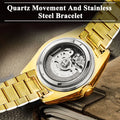 SUWU Classic Diamond Gold Watches for Men, Stainless Steel Waterproof Dress Watch, Men's Quartz Analog Wristwatch