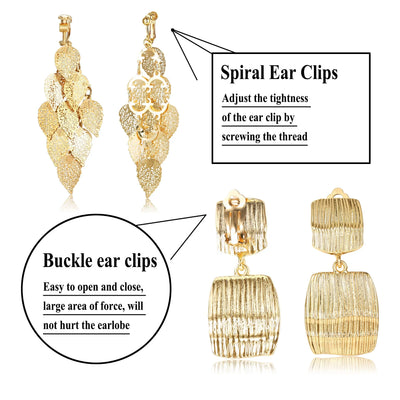 Jstyle 4 Pairs Clip On Drop Earrings Set Square Rectangle Golden Metal Geometric Clipon Earrings Non Piercing