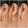 JeenMata Hoop Chunky Drop Golden, Earrings, Stainless Steel, 3 Count