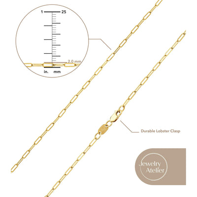 Jewelry Atelier Gold Chain Necklace Collection - 14K Solid Yellow Gold Filled Paper Clip Link Chain Necklaces for Women and Men with Different Sizes (2.0mm, 2.5mm)