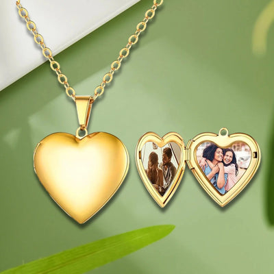 BGZLEU Love Heart Locket Pendant that Holds Pictures Polished Lockets Pendant Birthday Gifts , Love Open Heart Photo Locket Necklace with Picture inside-Stainless Steel for Women(Golden)