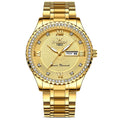 DISEN Classic Diamond Gold Watches for Men, Stainless Steel Waterproof Dress Watch, Men's Quartz Analog Wristwatch