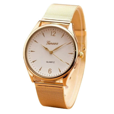 GENEVA Classic Luxury Collection Golden Gold Colour 40mm White Dial Unisex Adjustable Stainless Steel Mesh Quartz Wrist Watch