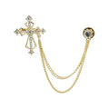 Knighthood Golden Swarovski Cross with Hanging Chain Brooch Golden