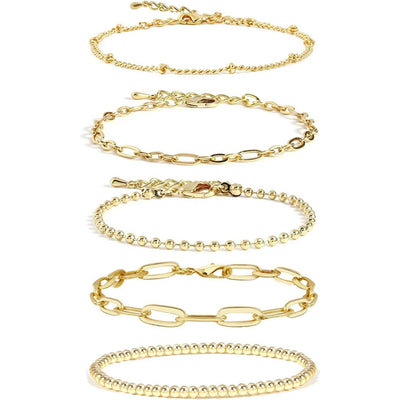 M·SOutGone Dainty Adjustable Paperclip & Tennis Bracelet Set with Zirconia In Gold Plated