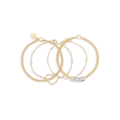 Madden NYC Women's Fashion Gold Tone Pavé Heart Mixed Bracelet Set, 4-Piece