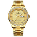 SUWU Classic Diamond Gold Watches for Men, Stainless Steel Waterproof Dress Watch, Men's Quartz Analog Wristwatch