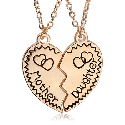 Yesbay 2Pcs Mother Daughter Heart Shape Pendant Necklace Set Jewelry Chain-Golden