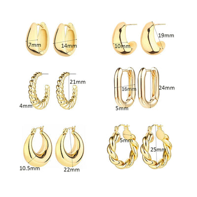 6 Pairs Gold Earrings Fashion Stud Hoop Earrings Jewelry Favors for Women