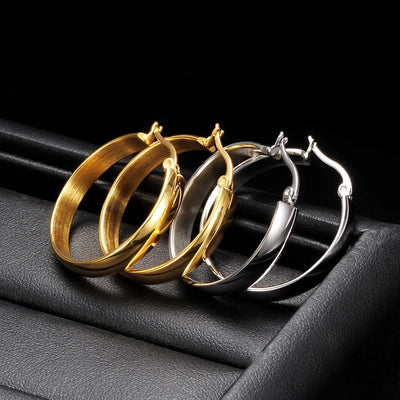 14K Gold Plated Thick Flat Edge Hoop Earrings for Women