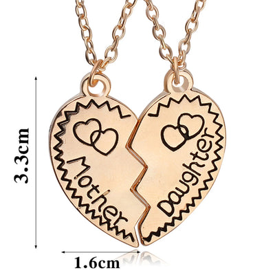 Yesbay 2Pcs Mother Daughter Heart Shape Pendant Necklace Set Jewelry Chain-Golden