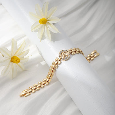 APSVO 14K Gold Plated Initial Bracelets for Women Mom Wife Mommy Daughter Cubic Zirconia Watch Bangle Wrist Charm Bracelet Alphabet Letter A Chain Bracelet Birthday Mother's Day Jewelry Gifts for Her