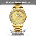 SUWU Classic Diamond Gold Watches for Men, Stainless Steel Waterproof Dress Watch, Men's Quartz Analog Wristwatch