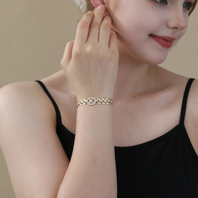 APSVO 14K Gold Plated Initial Bracelets for Women Mom Wife Mommy Daughter Cubic Zirconia Watch Bangle Wrist Charm Bracelet Alphabet Letter A Chain Bracelet Birthday Mother's Day Jewelry Gifts for Her
